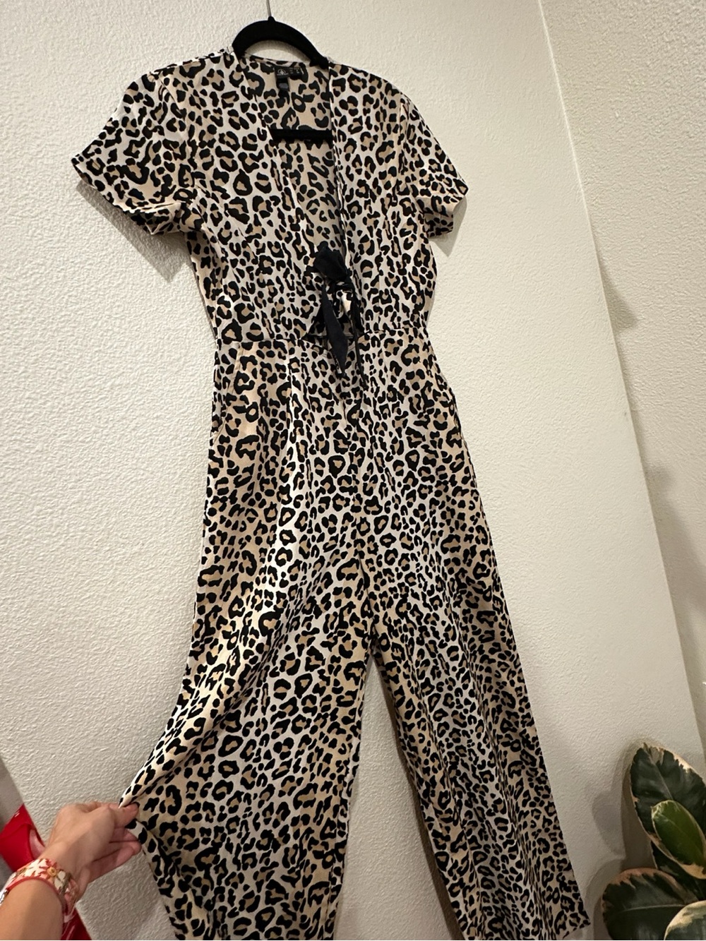 Volcom Leopard Print Wide Leg Jumpsuit Tie Front Size Small